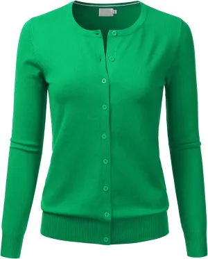 LALABEE Women's Crewneck Long Sleeve Button Down Knit Cardigan Sweater (S-XXL)