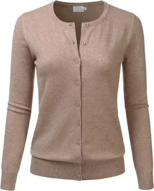 LALABEE Women's Crewneck Long Sleeve Button Down Knit Cardigan Sweater (S-XXL)
