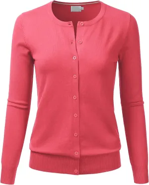 LALABEE Women's Crewneck Long Sleeve Button Down Knit Cardigan Sweater (S-XXL)