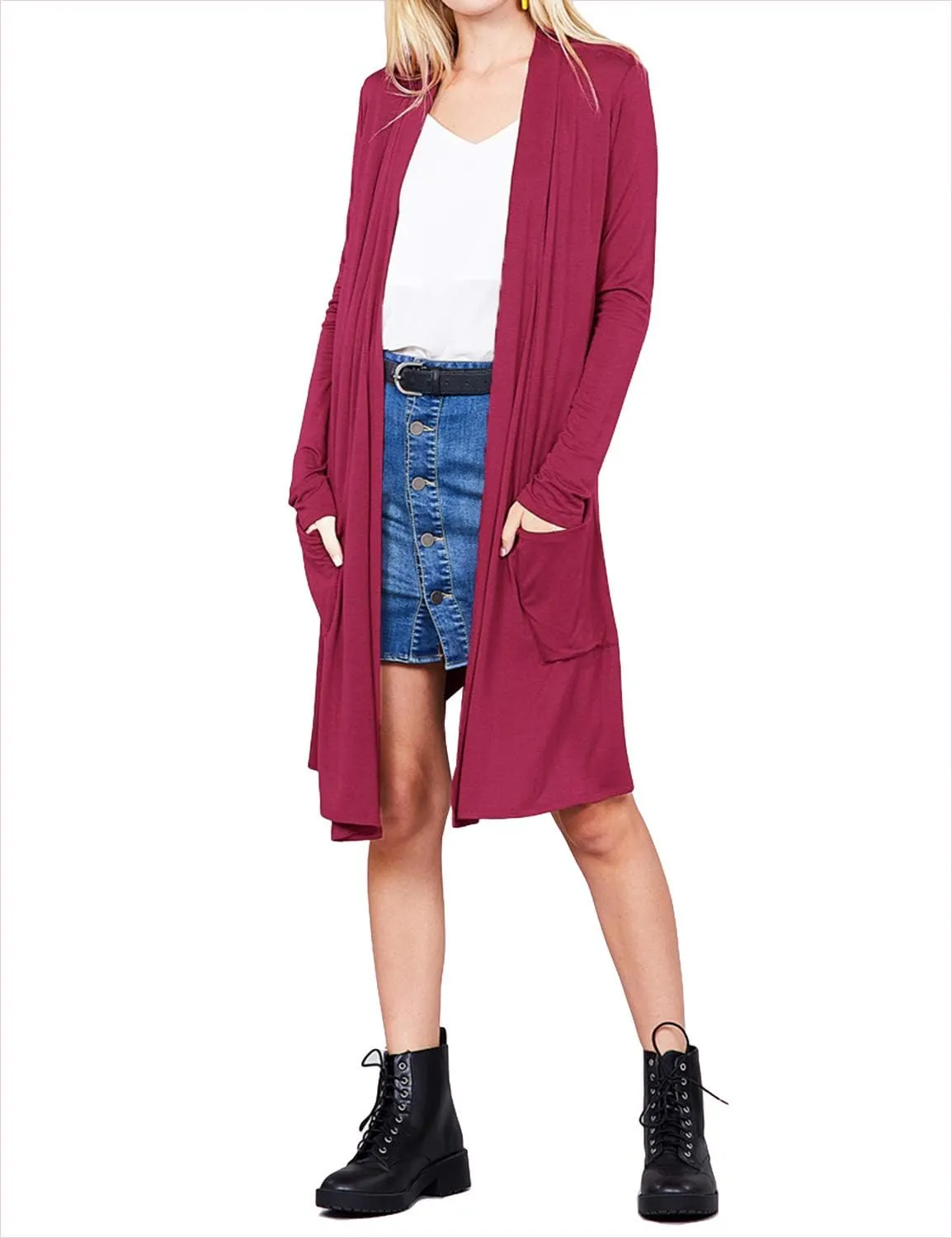 LALABEE Women's Long-Line Long Sleeve Open Front Cardigan with Pockets (S-3XL)