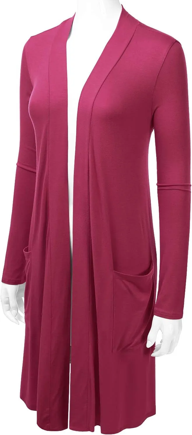 LALABEE Women's Long-Line Long Sleeve Open Front Cardigan with Pockets (S-3XL)