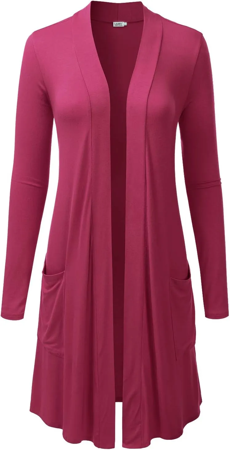 LALABEE Women's Long-Line Long Sleeve Open Front Cardigan with Pockets (S-3XL)
