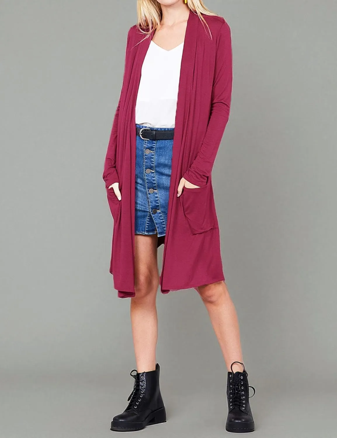 LALABEE Women's Long-Line Long Sleeve Open Front Cardigan with Pockets (S-3XL)