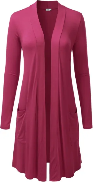 LALABEE Women's Long-Line Long Sleeve Open Front Cardigan with Pockets (S-3XL)