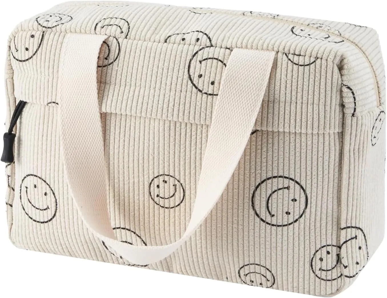 Large Makeup Bag for Women-Cute Corduroy Cosmetic bag Smile Face Makeup bag Zipper Pouch Corduroy Cosmetic Organizer Hanging Toiletry Bag for Women Travel