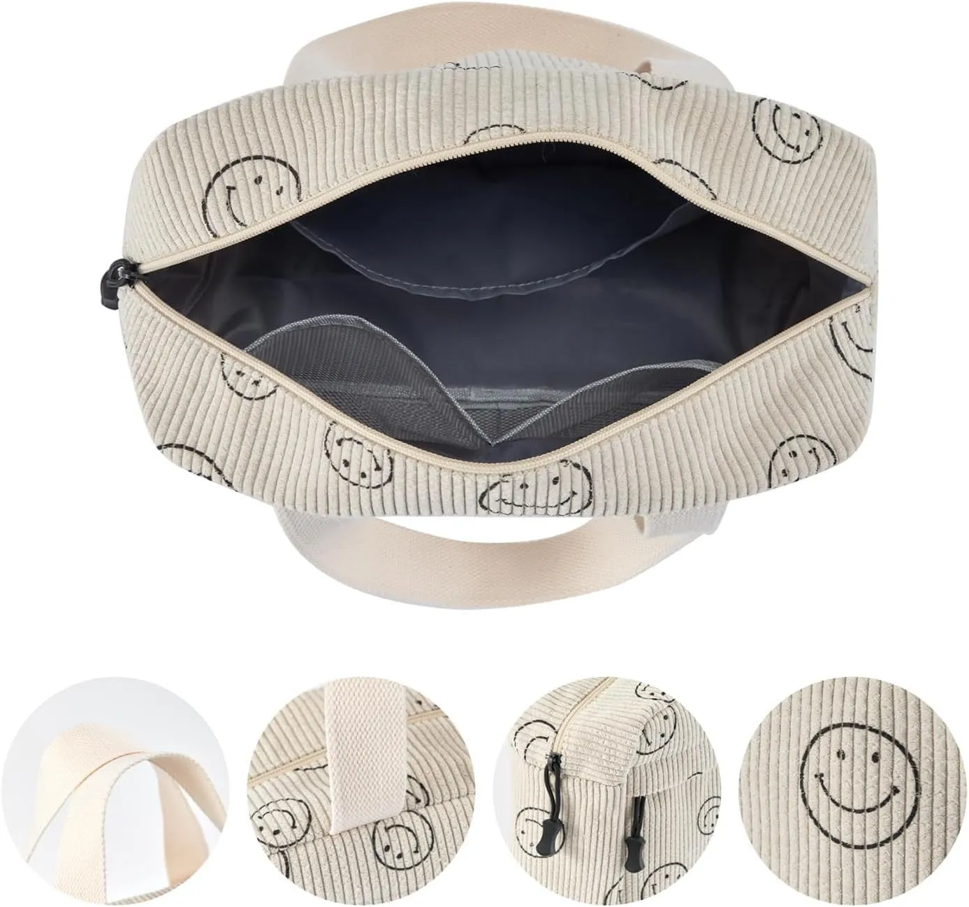 Large Makeup Bag for Women-Cute Corduroy Cosmetic bag Smile Face Makeup bag Zipper Pouch Corduroy Cosmetic Organizer Hanging Toiletry Bag for Women Travel