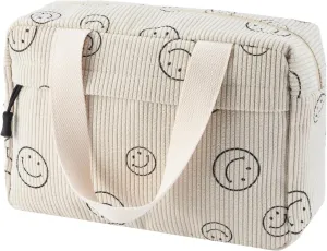 Large Makeup Bag for Women-Cute Corduroy Cosmetic bag Smile Face Makeup bag Zipper Pouch Corduroy Cosmetic Organizer Hanging Toiletry Bag for Women Travel