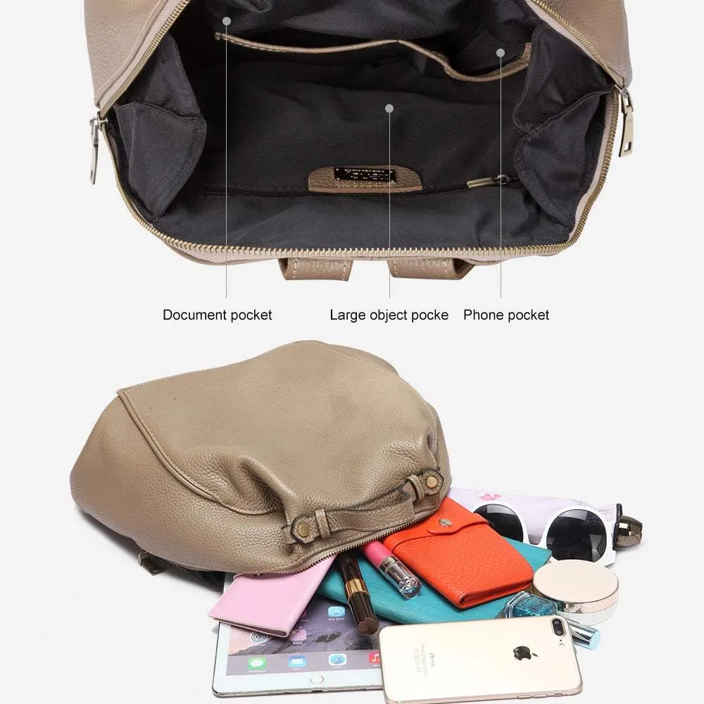 Large Vintage 100% Genuine Leather Backpack Purse for Women Soft Classic Rucksack Knapsack Ladies (White)