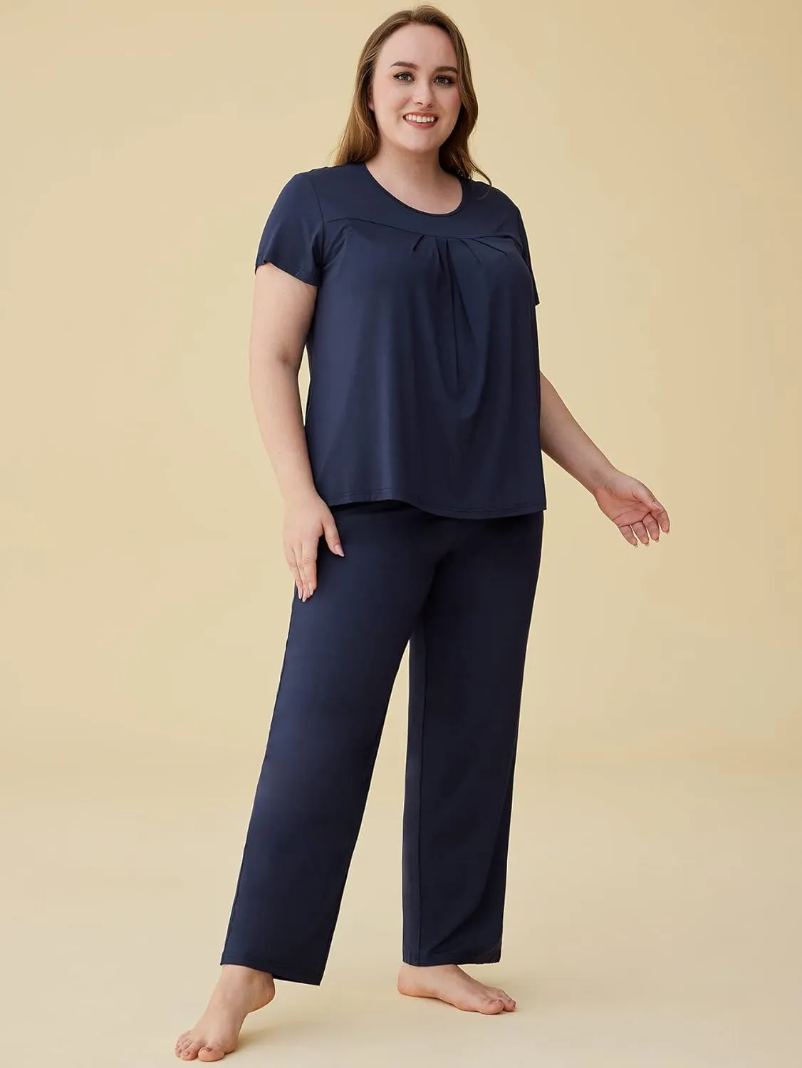 Latuza Women's Pleated Shirt and Pants Pajamas Set