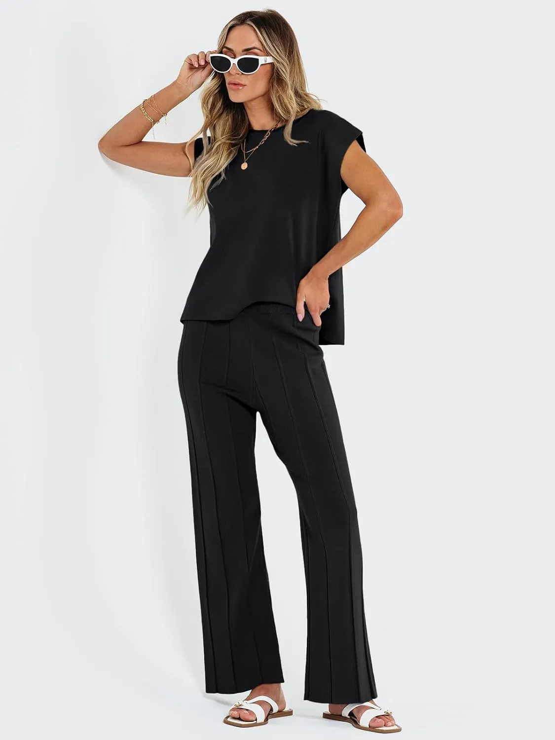 LILLUSORY 2 Piece Sets for Women Summer Vacation 2025 Lounge Outfits Matching Two Pcs Spring Knit Tracksuits Sweat Suits