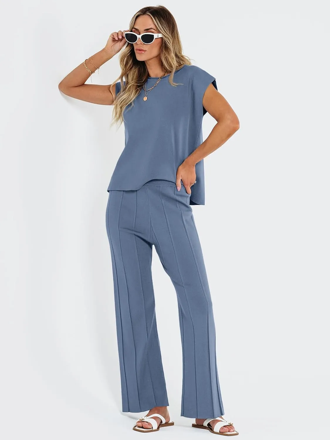 LILLUSORY 2 Piece Sets for Women Summer Vacation 2025 Lounge Outfits Matching Two Pcs Spring Knit Tracksuits Sweat Suits
