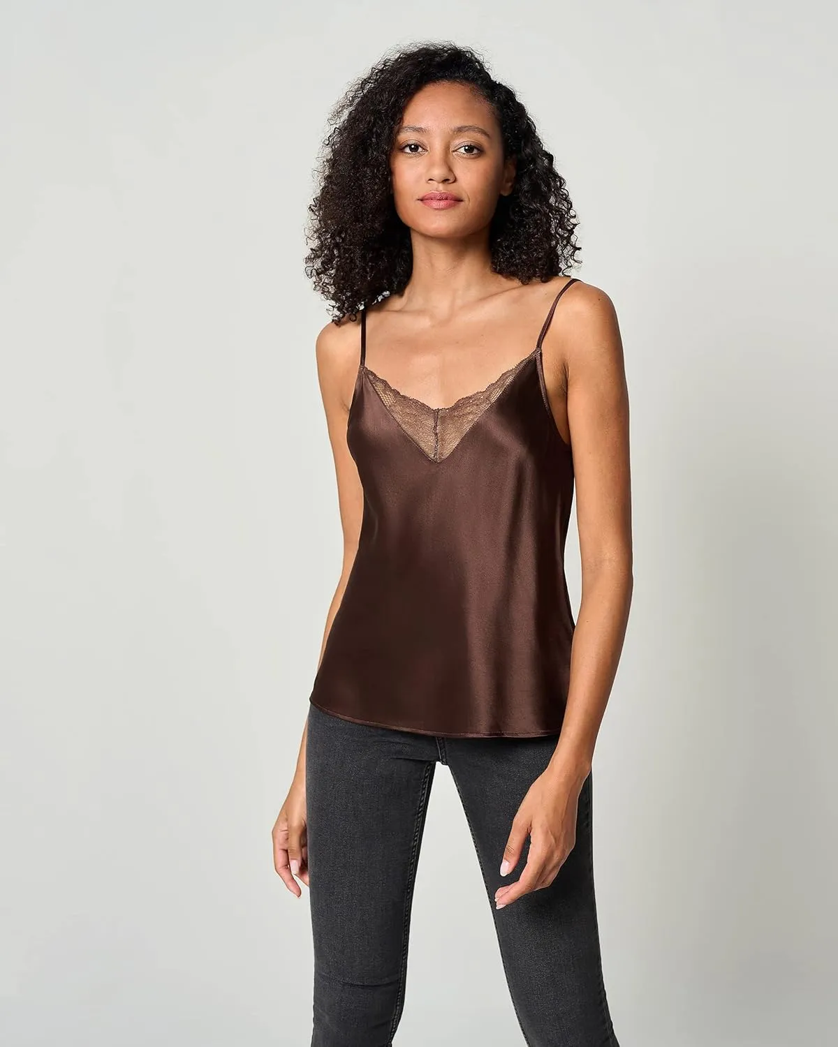 LilySilk Pure Silk Lace Camisole for Women 100% Silk Lingerie Base Layer Adjustable 2-in-1 Summer Tank Tops Ladies