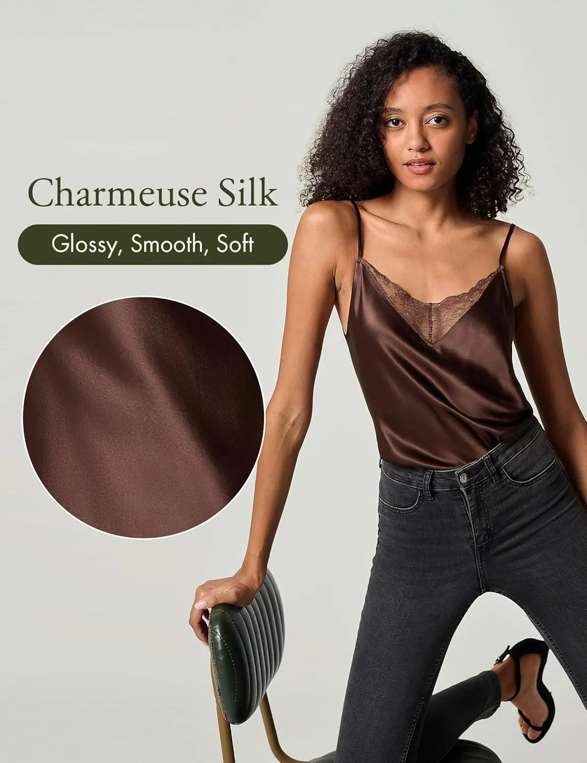 LilySilk Pure Silk Lace Camisole for Women 100% Silk Lingerie Base Layer Adjustable 2-in-1 Summer Tank Tops Ladies