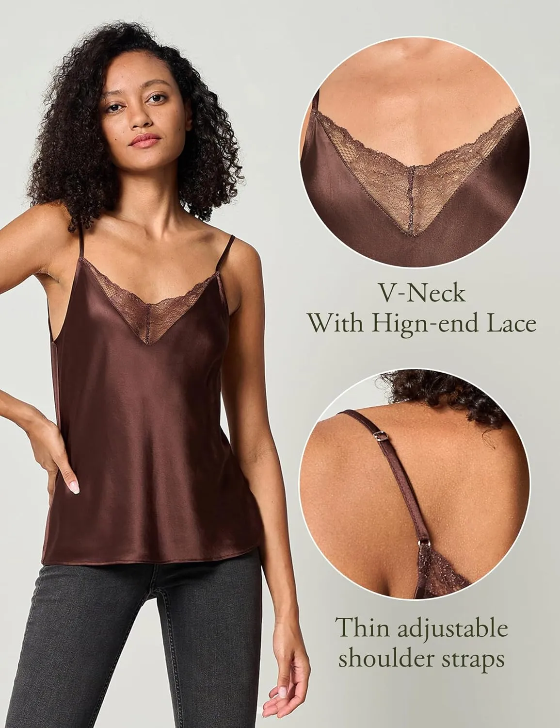 LilySilk Pure Silk Lace Camisole for Women 100% Silk Lingerie Base Layer Adjustable 2-in-1 Summer Tank Tops Ladies