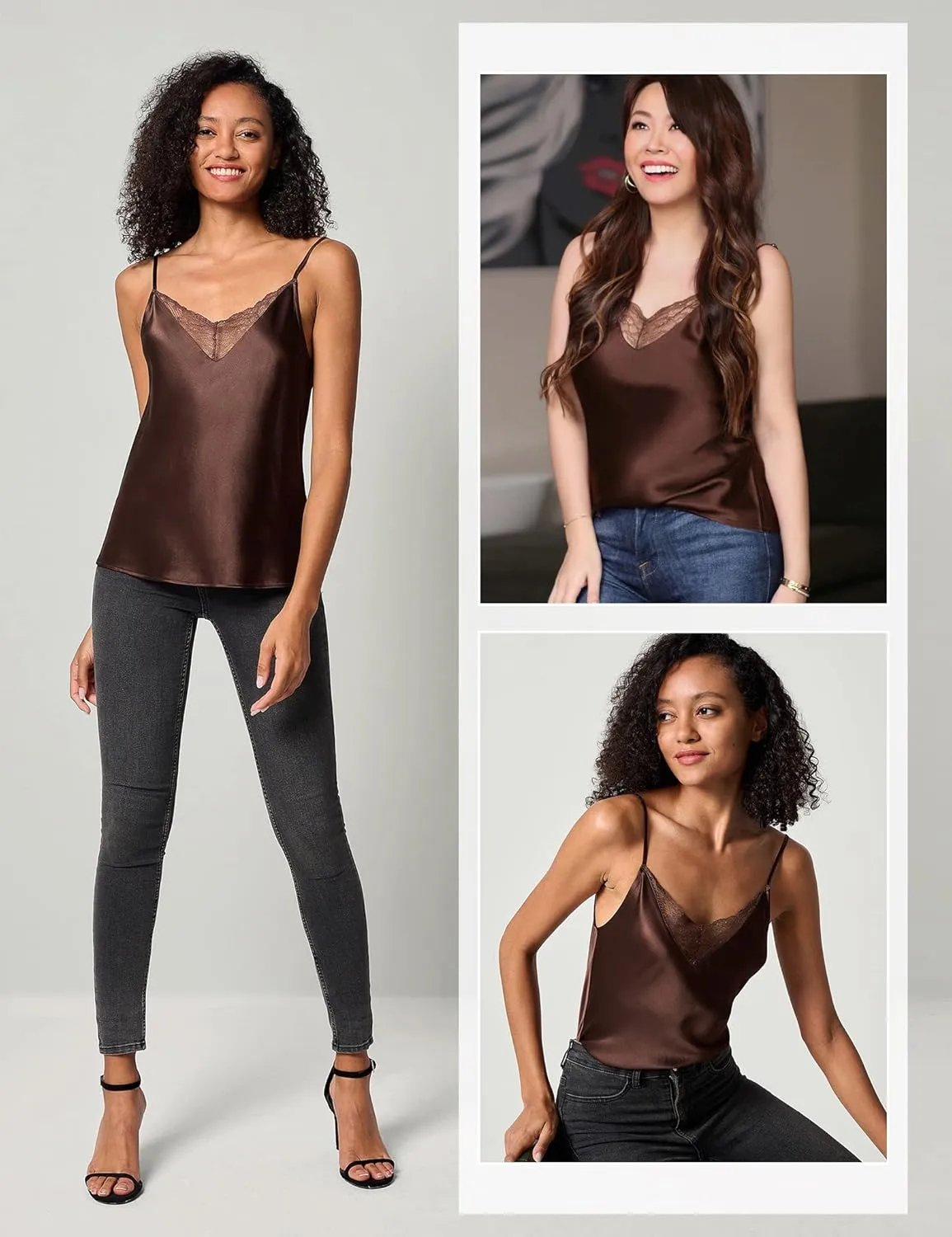 LilySilk Pure Silk Lace Camisole for Women 100% Silk Lingerie Base Layer Adjustable 2-in-1 Summer Tank Tops Ladies