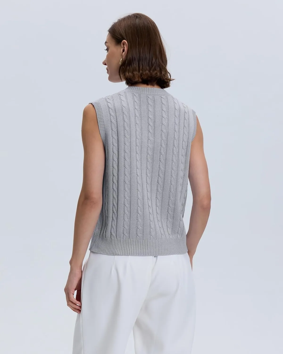 Locachy Women's Vintage Loose V Neck Sleeveless Cable Knit Preppy Style Pullover Sweater Vest