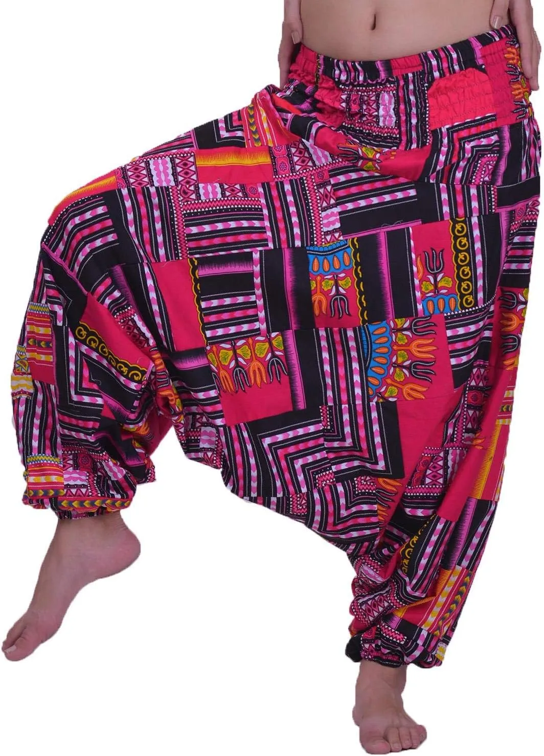LOFBAZ Harem Yoga Pants for Women Patchwork Boho Hippie Bohemian Aladdin Unisex