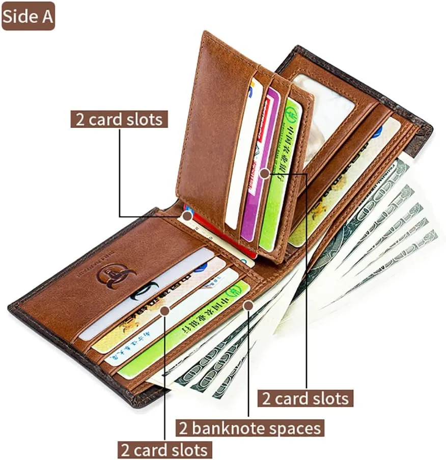 LUKZIJAES Genuine Leather Wallet for Men RFID Blocking Slim Bifold Front Pocket Wallets with 2 ID Window (#1-Yellow Brown)