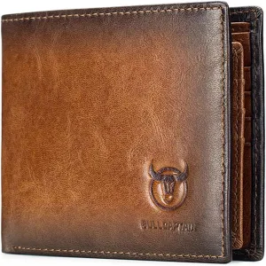LUKZIJAES Genuine Leather Wallet for Men RFID Blocking Slim Bifold Front Pocket Wallets with 2 ID Window (#1-Yellow Brown)