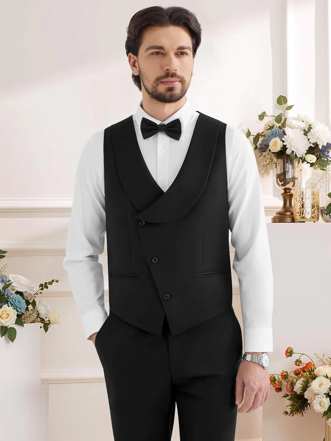 MAGE MALE Men's 3 Piece Tuxedo Suits Slim Fit One Button Formal Wedding Party Tux Blazer Vest Pants Set