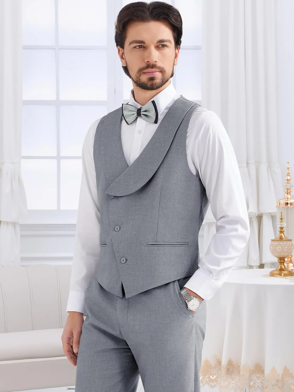 MAGE MALE Men's 3 Piece Tuxedo Suits Slim Fit One Button Formal Wedding Party Tux Blazer Vest Pants Set
