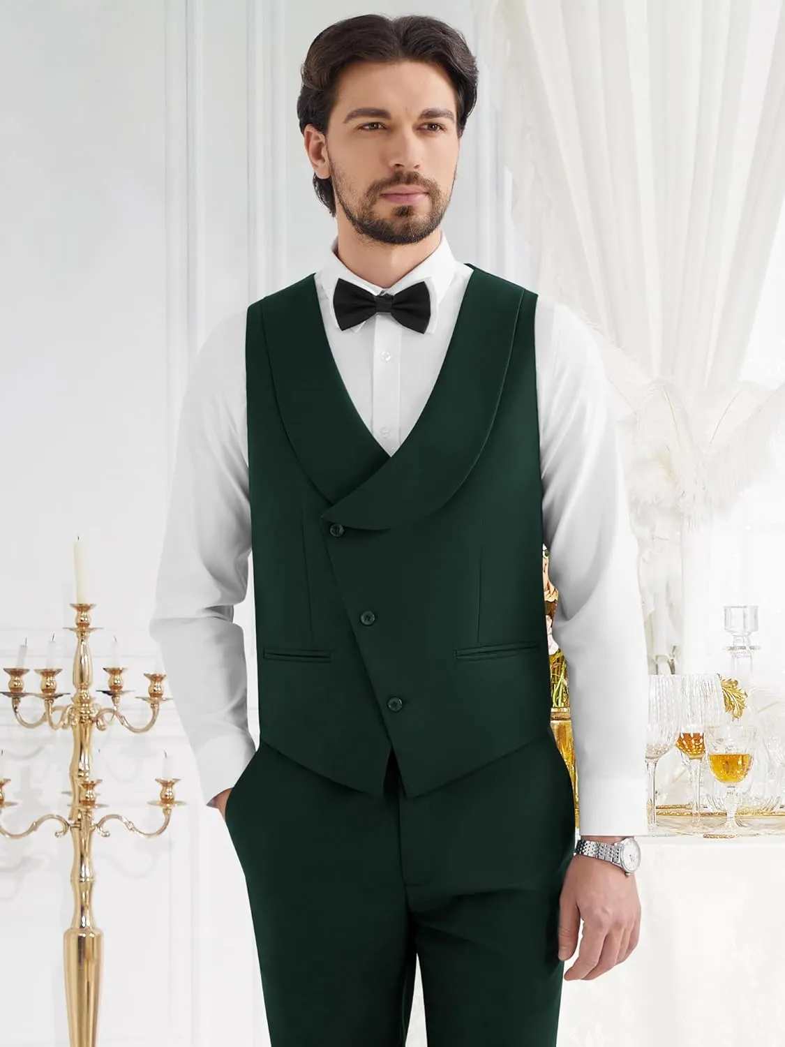 MAGE MALE Men's 3 Piece Tuxedo Suits Slim Fit One Button Formal Wedding Party Tux Blazer Vest Pants Set