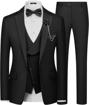 MAGE MALE Men's 3 Piece Tuxedo Suits Slim Fit One Button Formal Wedding Party Tux Blazer Vest Pants Set