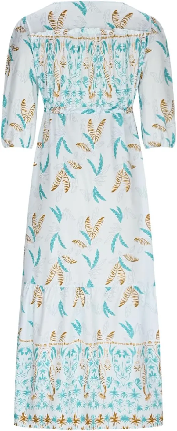 Maxi Dresses for Women Short Sleeve Boho Floral Print Button T Shirt Dress Casual Ruffle Loose Long Tunic Dresses