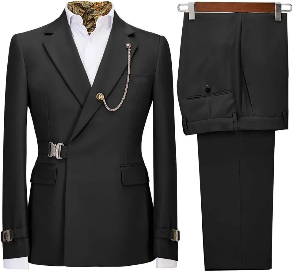 Men's 2 Pieces Suit Solid One Button Slim Fit Single Breasted Party Blazer Pants Set