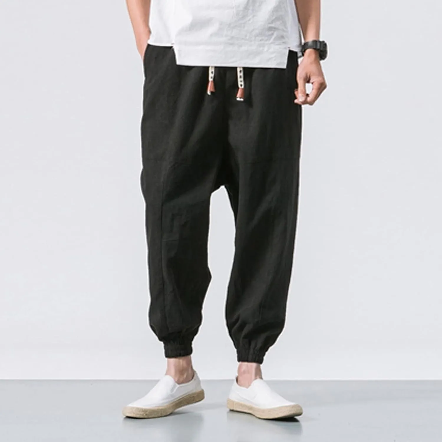 Men's Cargo Sweatpants Pants Mid Trousers Solid Cotton Casual Drawstring Men Elastic Waist with Pockets Athletic