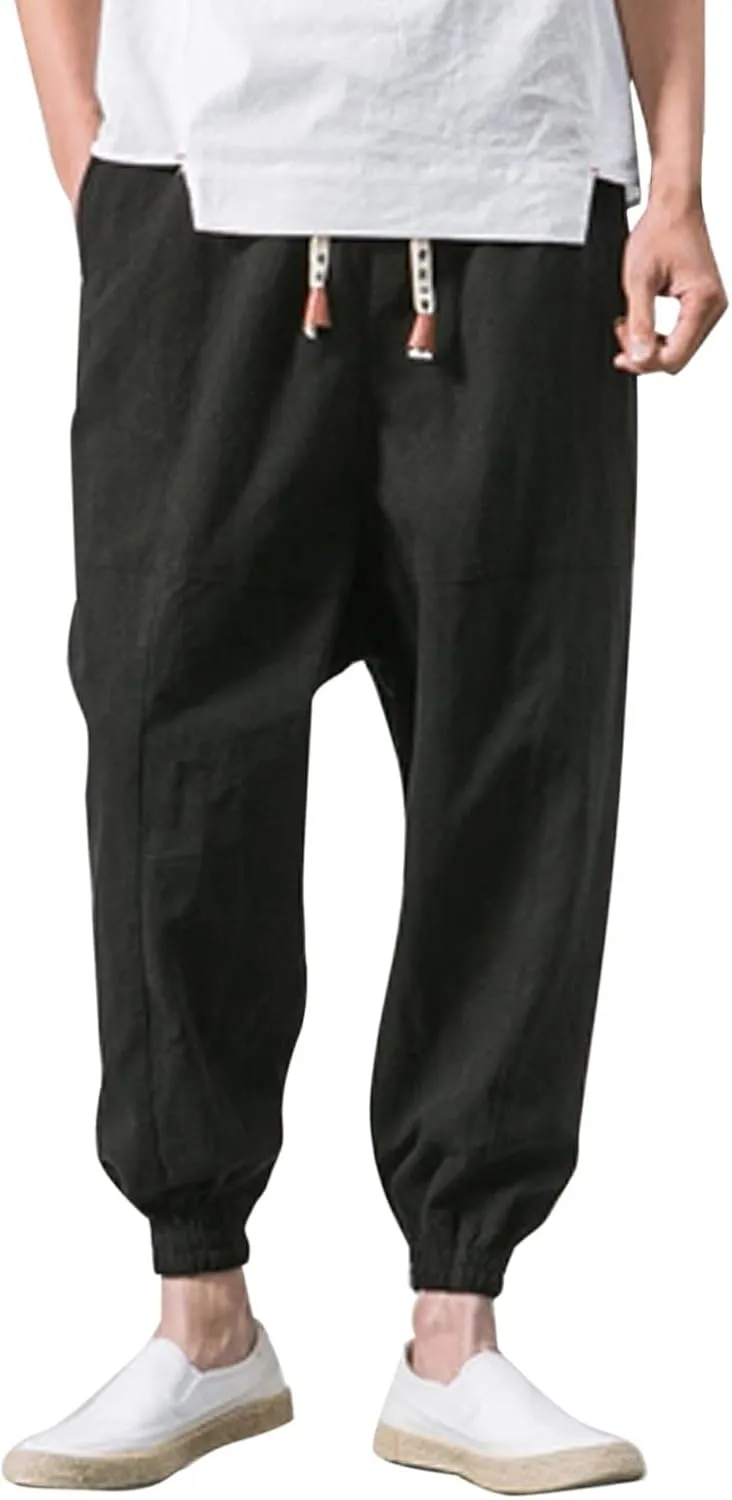 Men's Cargo Sweatpants Pants Mid Trousers Solid Cotton Casual Drawstring Men Elastic Waist with Pockets Athletic
