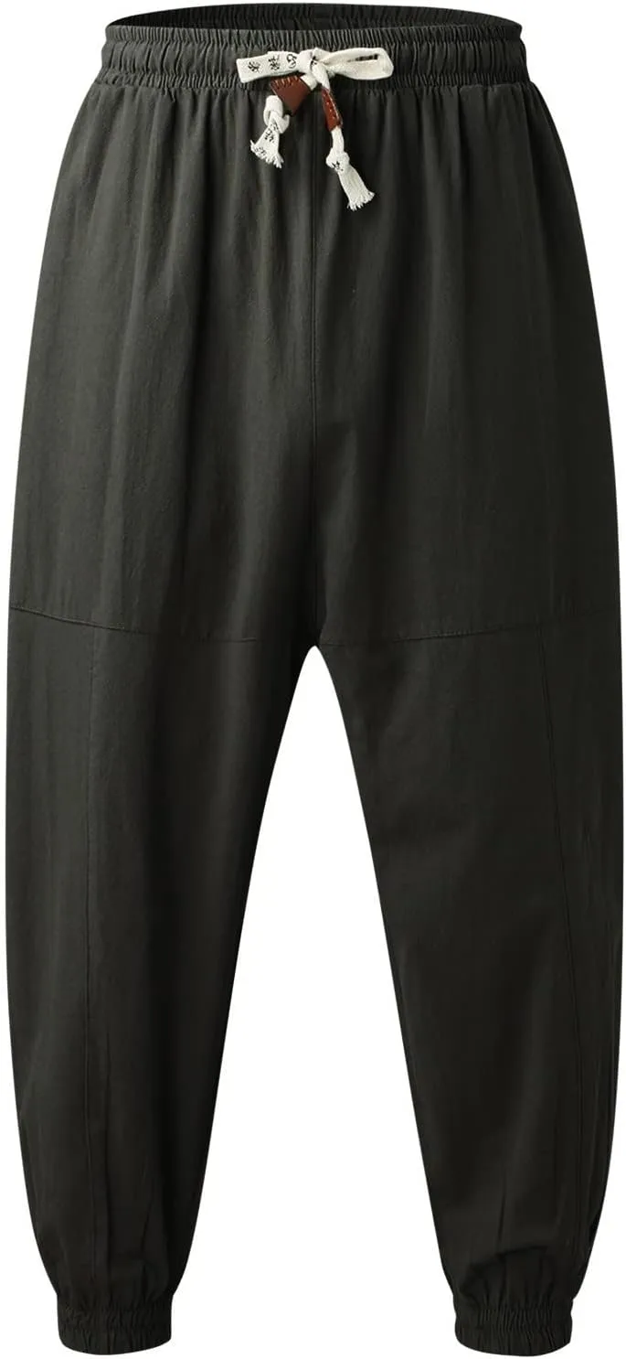 Men's Cargo Sweatpants Pants Mid Trousers Solid Cotton Casual Drawstring Men Elastic Waist with Pockets Athletic