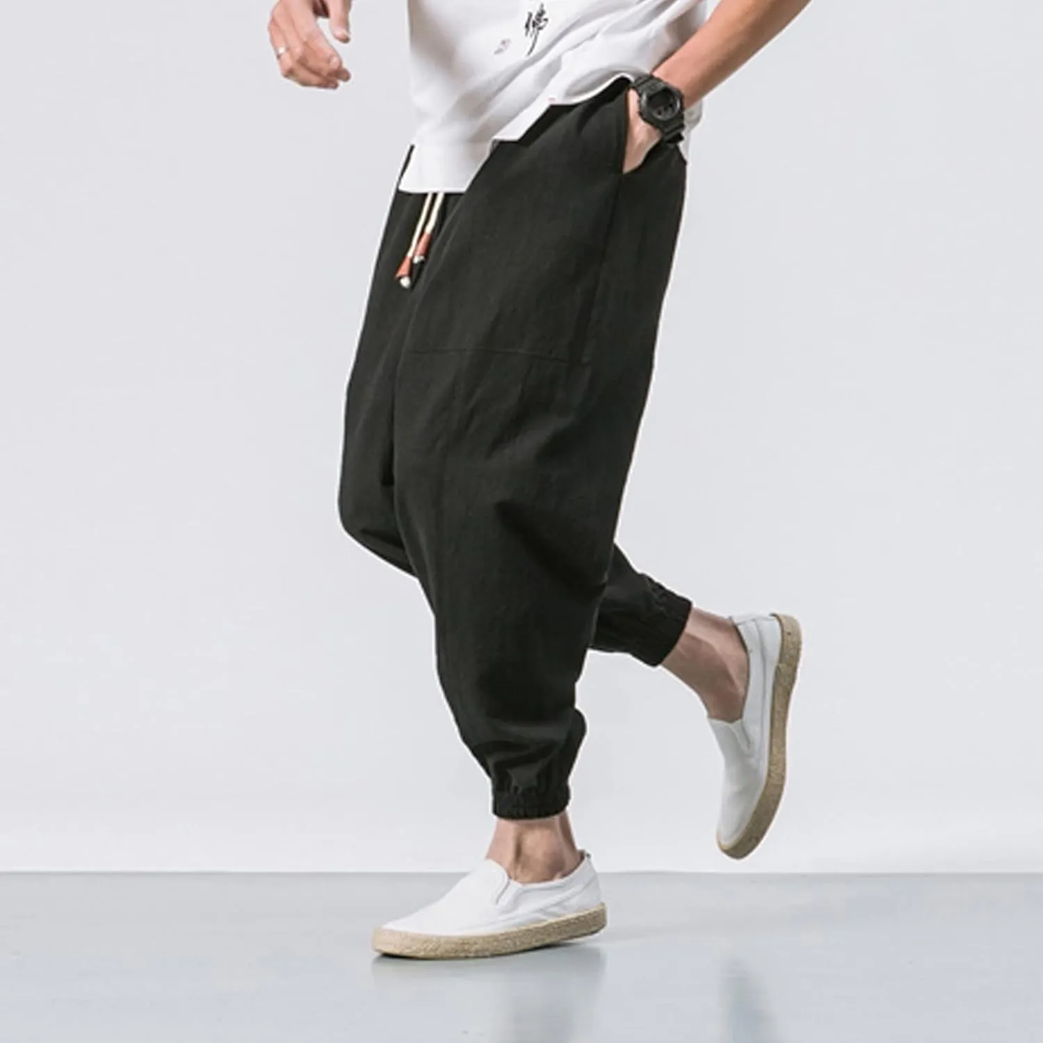 Men's Cargo Sweatpants Pants Mid Trousers Solid Cotton Casual Drawstring Men Elastic Waist with Pockets Athletic