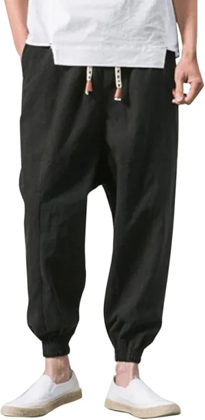 Men's Cargo Sweatpants Pants Mid Trousers Solid Cotton Casual Drawstring Men Elastic Waist with Pockets Athletic