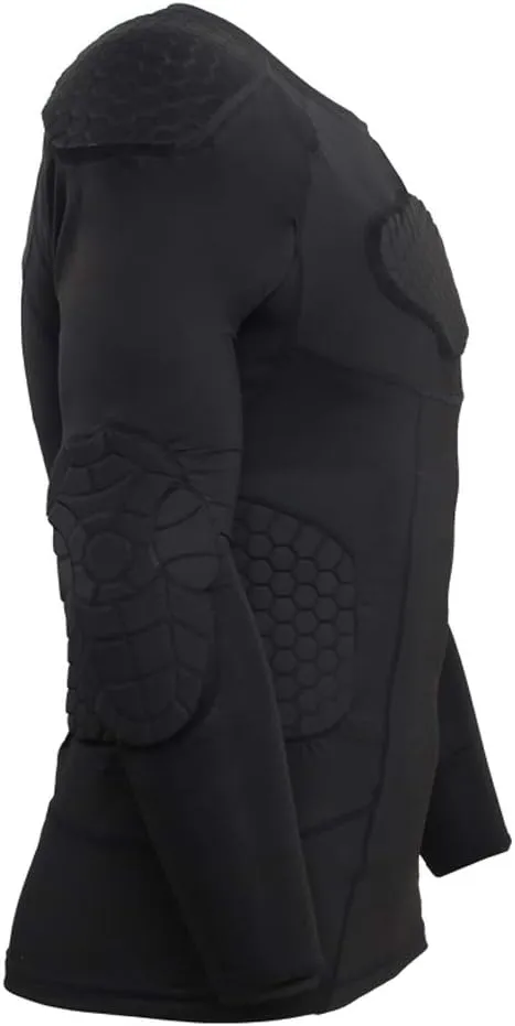 Mens Long Sleeve Compression Padded Protective Shirt Rib Shoulder Elbow Back Chest Protector