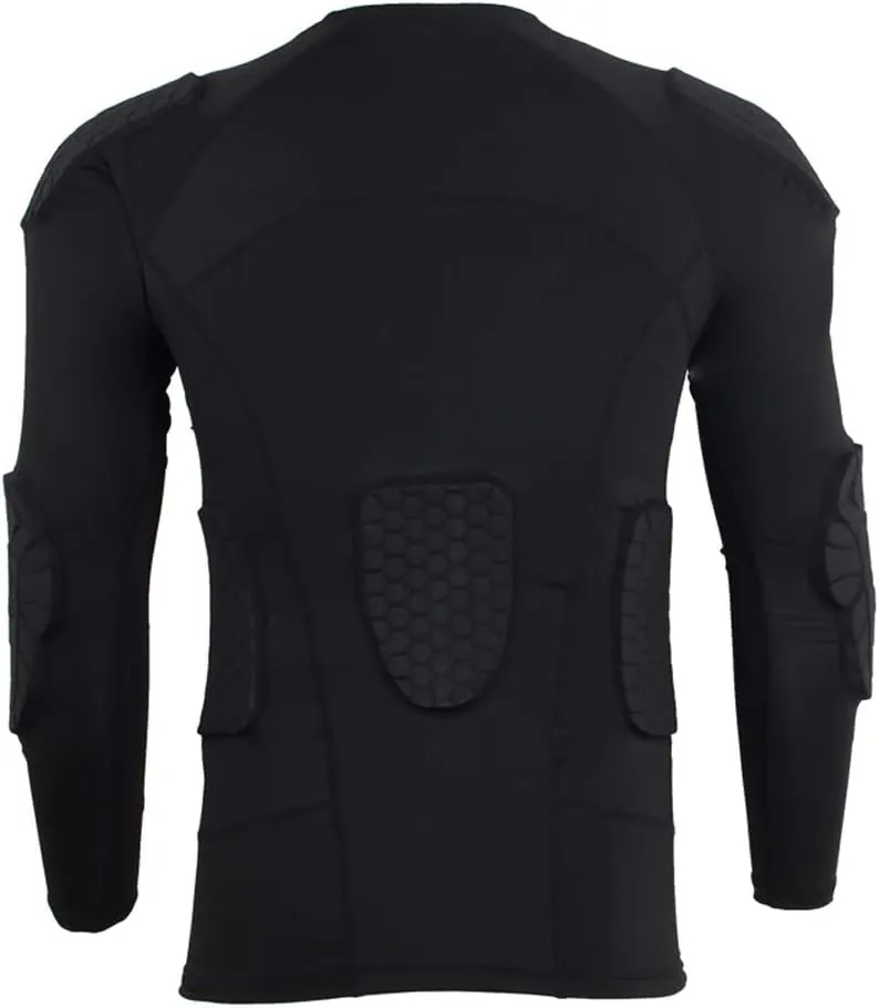 Mens Long Sleeve Compression Padded Protective Shirt Rib Shoulder Elbow Back Chest Protector