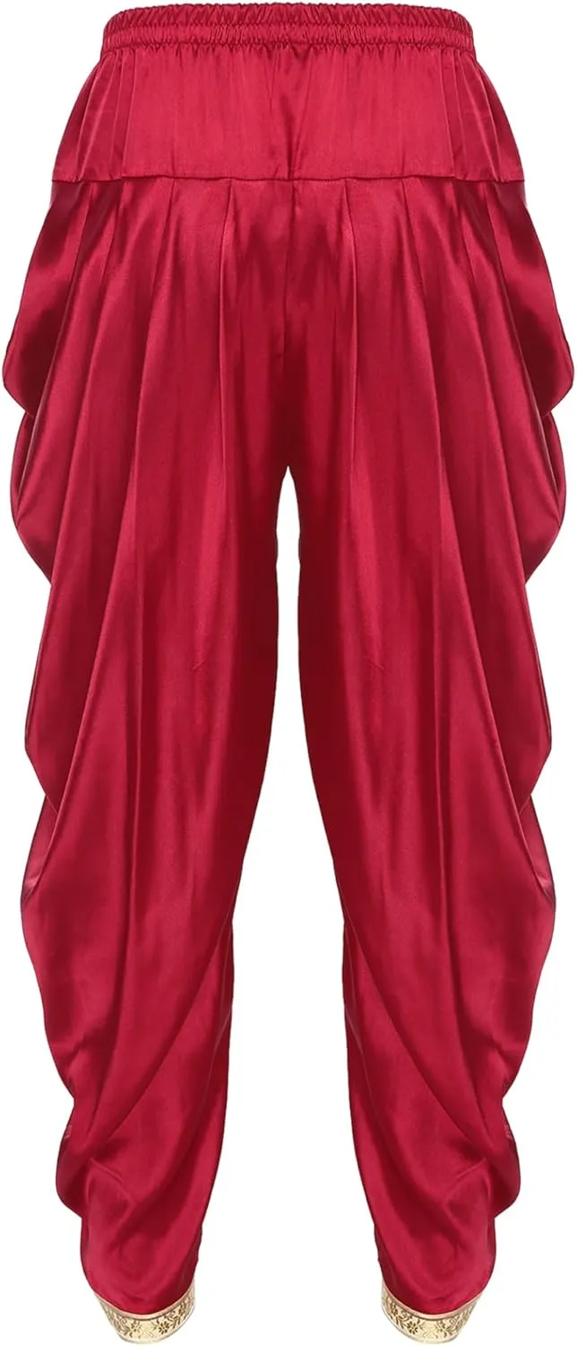 Mens Satin Harem Pants Casual Elastic Waist Pants Baggy Boho Summer Beach Dhoti Trousers