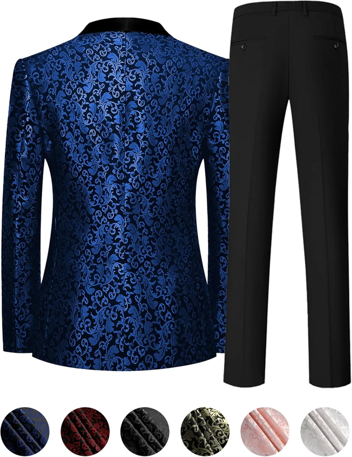 Mens Suit Set 4 Piece Floral Tuxedo for Men Wedding Suit Prom Party Dinner Jacket and Pants Set with Two Bow-Ties