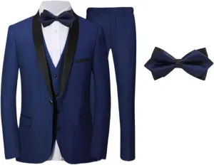 Mens Suit Set 4 Piece Suit Slim Fit Tuxedo Jacket Vest and Pants Set Wedding Suit for Prom Party Dinner with One Bow-tie