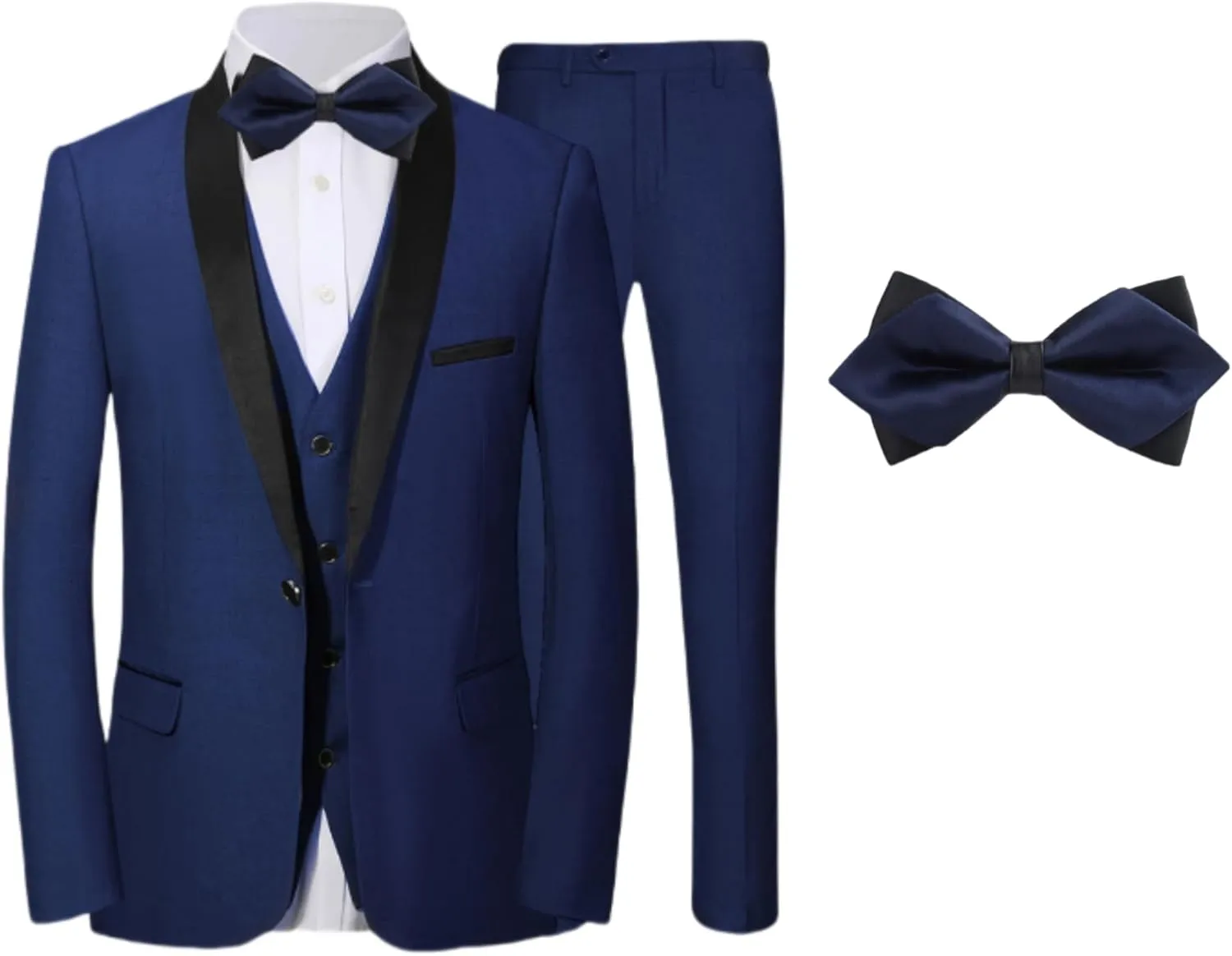 Mens Suit Set 4 Piece Suit Slim Fit Tuxedo Jacket Vest and Pants Set Wedding Suit for Prom Party Dinner with One Bow-tie