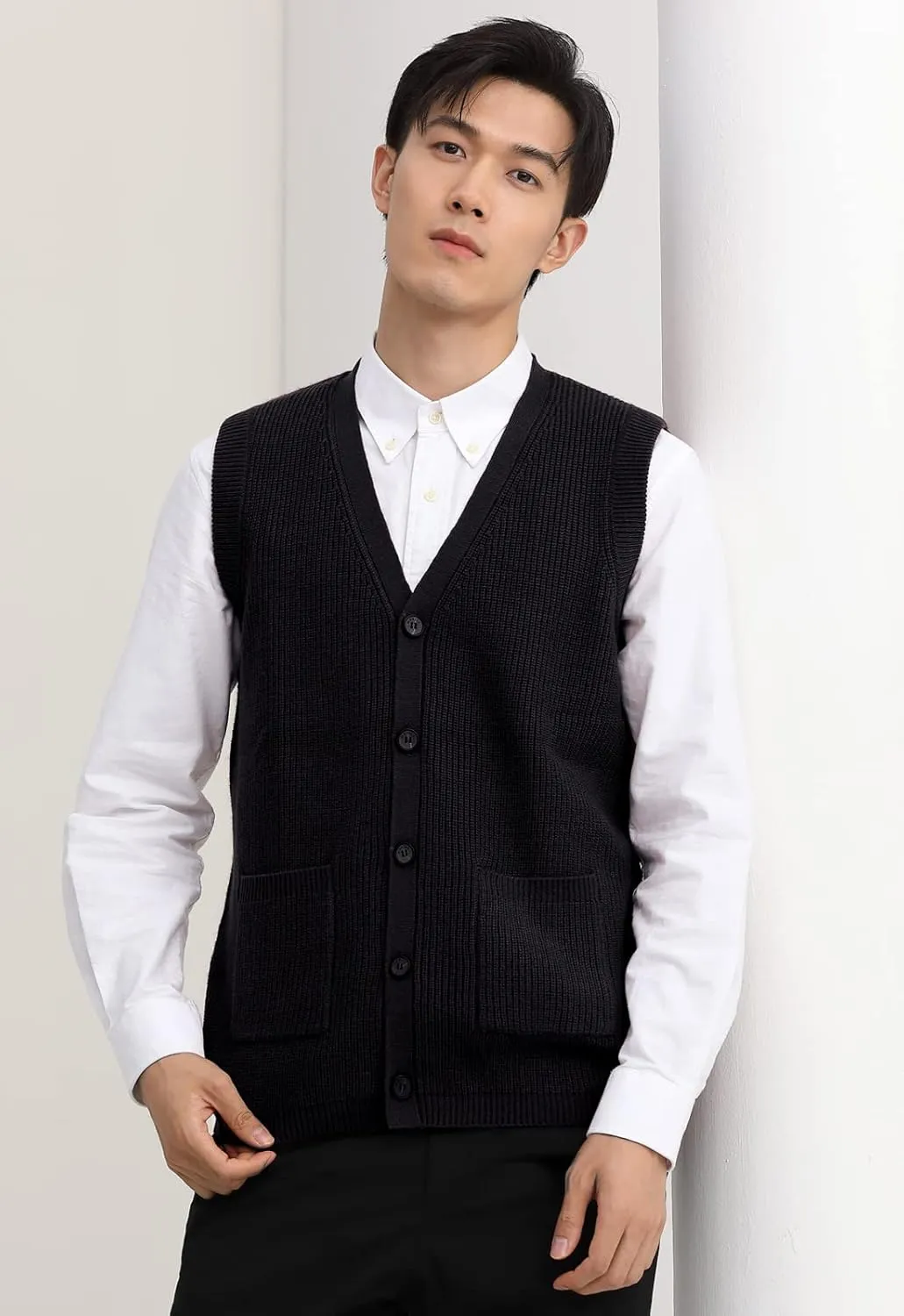 Men's Sweater Vest V-Neck Sleeveless Knitted Cardigan DXL Big and Tall Vest