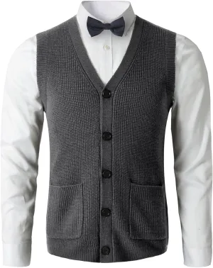 Men's Sweater Vest V-Neck Sleeveless Knitted Cardigan DXL Big and Tall Vest