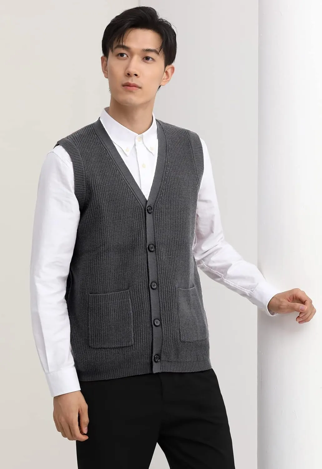 Men's Sweater Vest V-Neck Sleeveless Knitted Cardigan DXL Big and Tall Vest