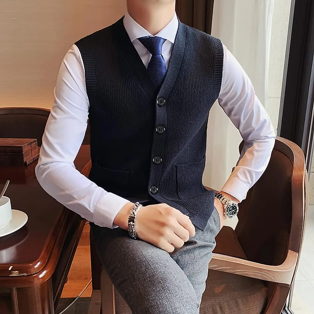 Men's Sweater Vest V-Neck Sleeveless Knitted Cardigan DXL Big and Tall Vest