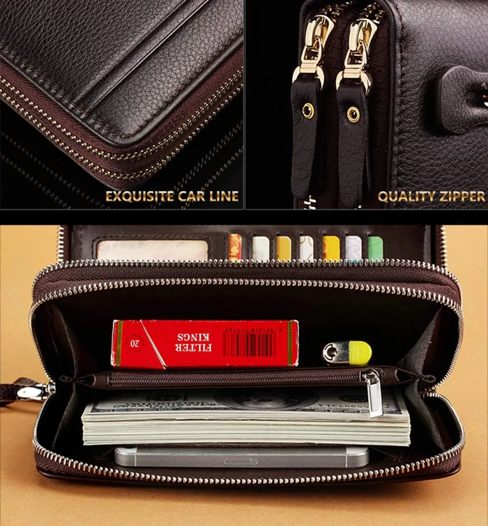 Mens Wallet Long Purse Leather Clutch Large Business Handbag Phone Card Holder Case Gift for Men Father Son Husband Boyfriend