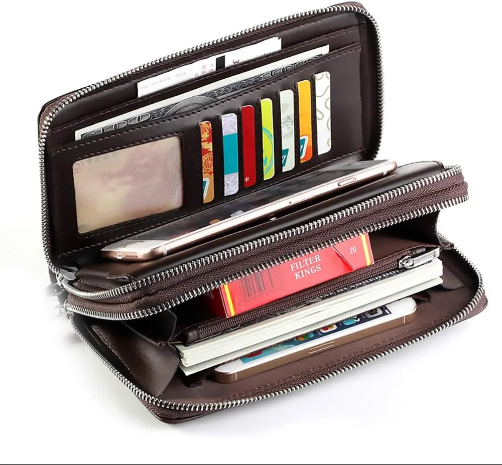 Mens Wallet Long Purse Leather Clutch Large Business Handbag Phone Card Holder Case Gift for Men Father Son Husband Boyfriend