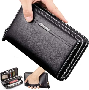 Mens Wallet Long Purse Leather Clutch Large Business Handbag Phone Card Holder Case Gift for Men Father Son Husband Boyfriend