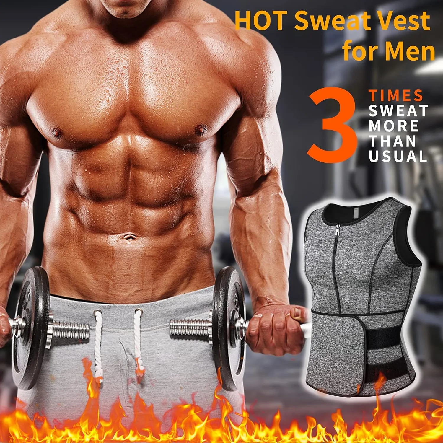 MISS MOLY Men's Sauna Waist Trainer Vest Sweat Vest with Trimmer Belt Workout Tank Top Body Shaper