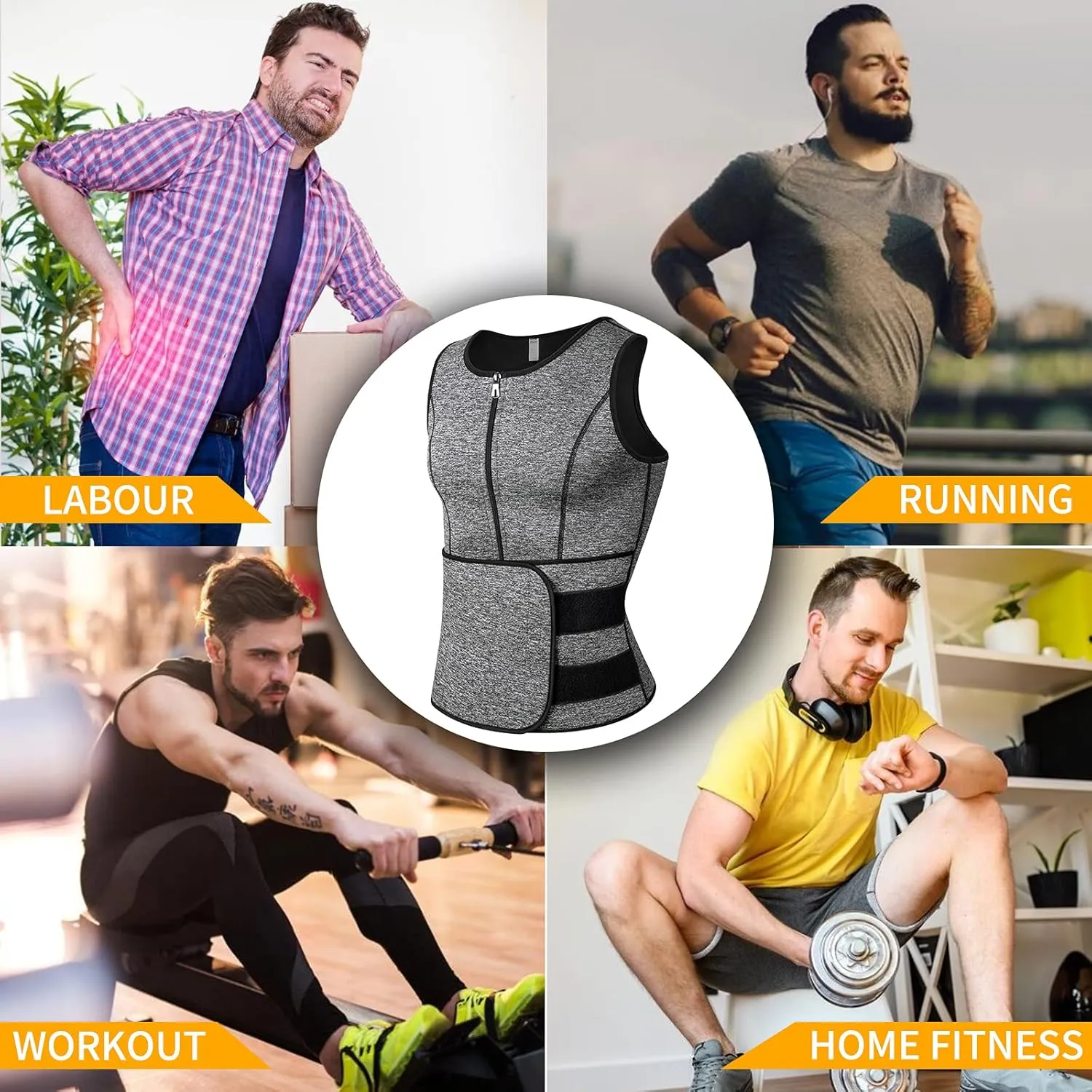 MISS MOLY Men's Sauna Waist Trainer Vest Sweat Vest with Trimmer Belt Workout Tank Top Body Shaper
