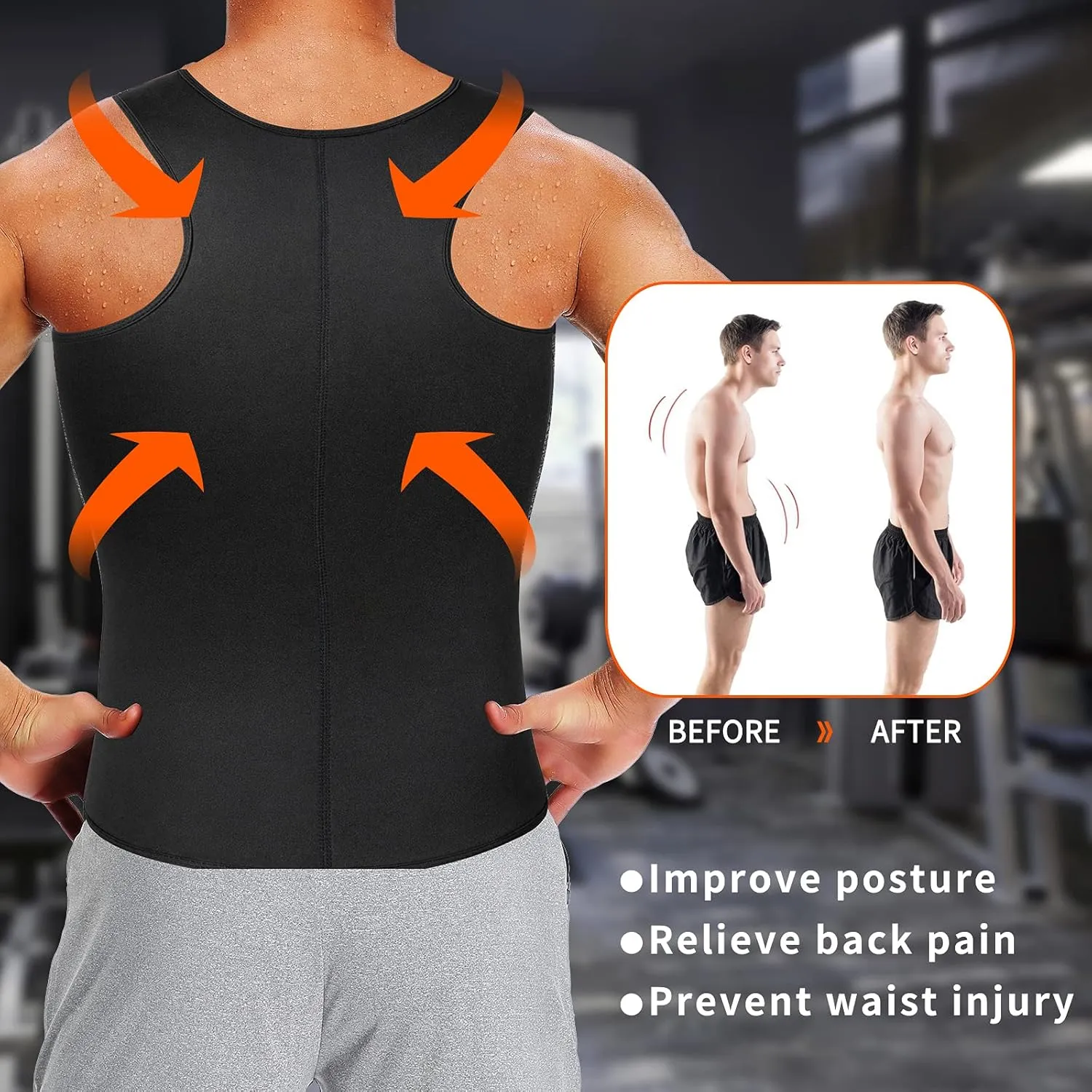 MISS MOLY Men's Sauna Waist Trainer Vest Sweat Vest with Trimmer Belt Workout Tank Top Body Shaper